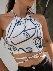 SHEIN Unity Áo hai dây Lộ Lưng Con số Gợi cảm - trắng - Xem 5