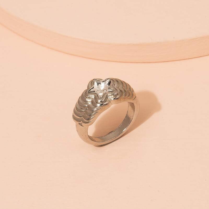 

1pc Rhinestone Star Ring, Silver