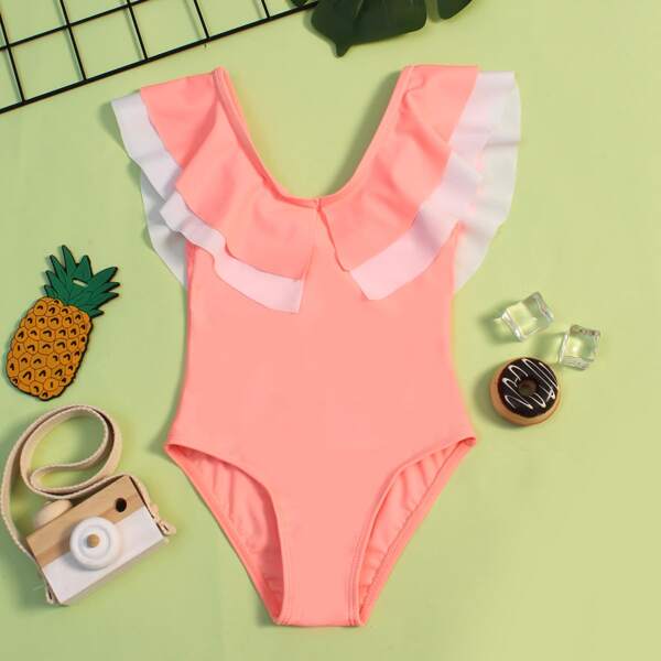 

Toddler Girls Flounce One Piece Swimsuit, Coral pink