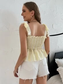 Knot Shoulder Shirred Cami Top - Yellow - View 2