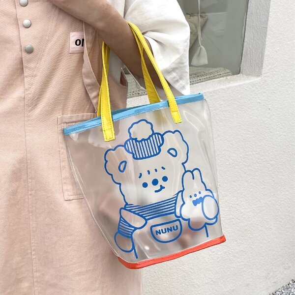 

Clear Cartoon Graphic Shoulder Tote Bag, Multicolor
