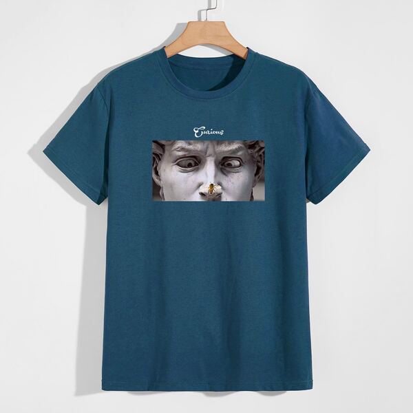 

Men Figure & Letter Graphic Tee, Navy blue