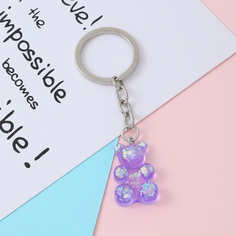 

1pc Holographic Bear Keychain, Purple