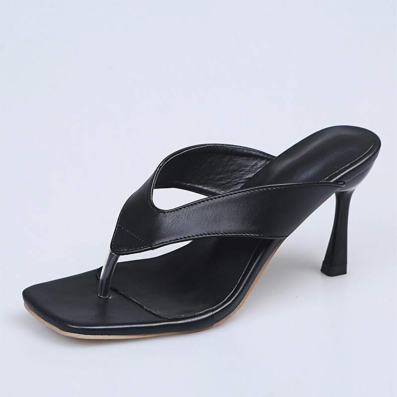 

Plain Stiletto Heeled Thong Sandals, Black