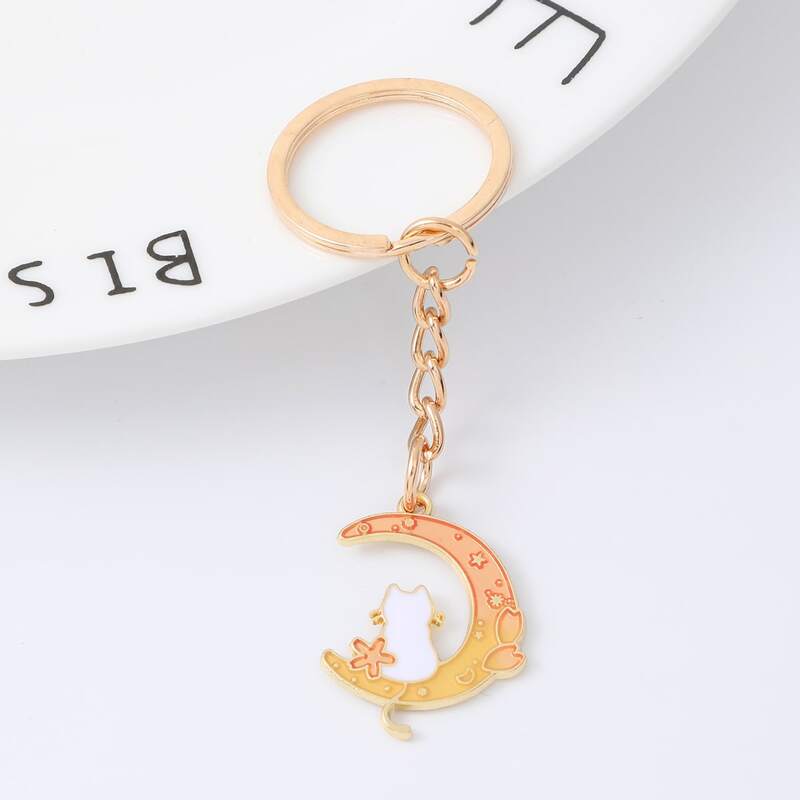 

1pc Moon & Cat Keychain, Multicolor