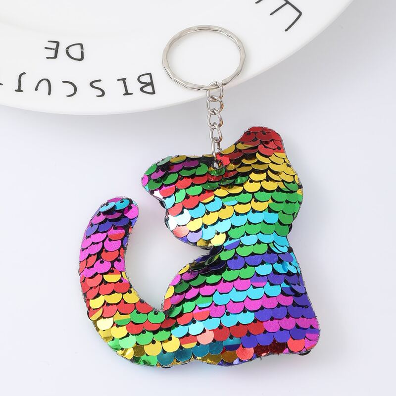 

Sequin Cat Keychain, Multicolor