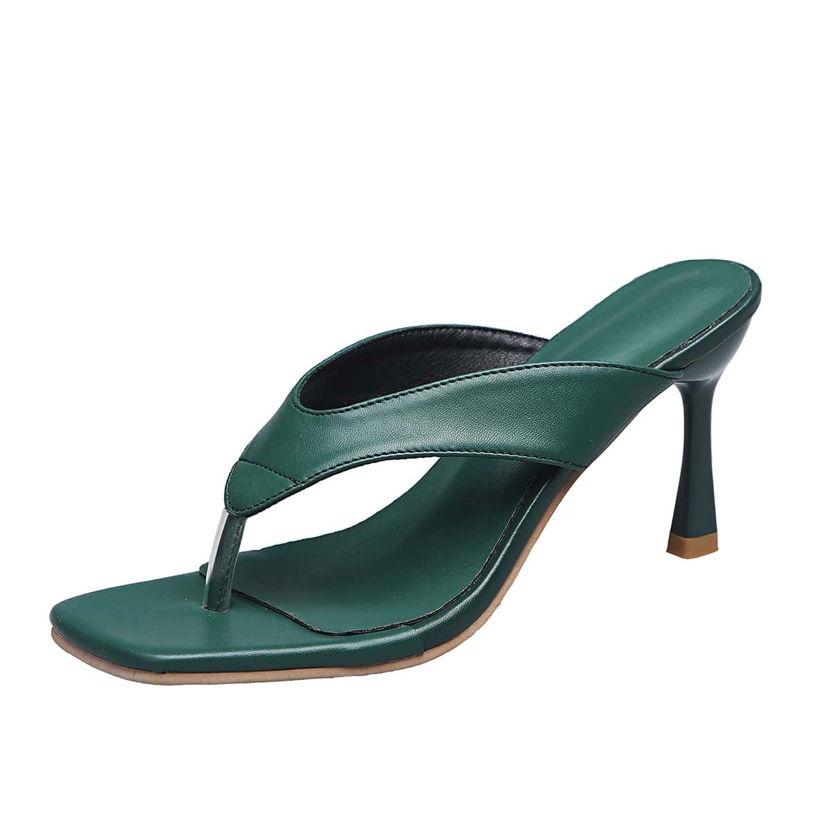 

Plain Stiletto Heeled Thong Sandals, Green