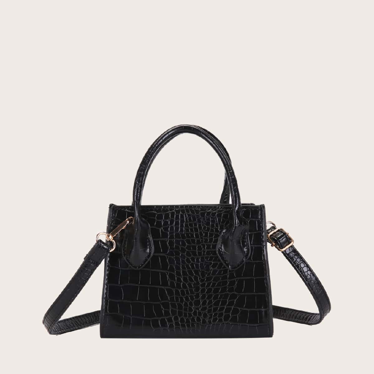 

Croc Embossed Satchel Bag, Black