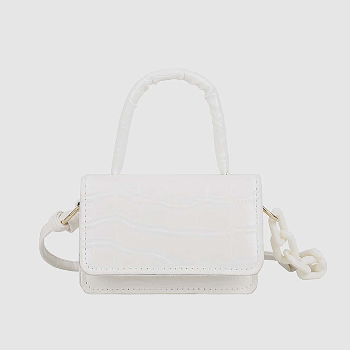 

Croc Embossed Mini Satchel Bag, White
