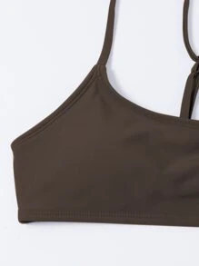 Plain Cut-Out Bikini For Summer Beach Vacation - Chocolate Brown - View 6