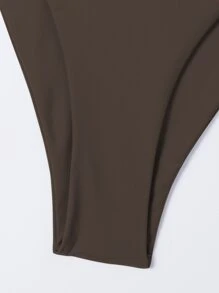 Plain Cut-Out Bikini For Summer Beach Vacation - Chocolate Brown - View 7