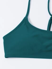 Plain Cut-Out Bikini For Summer Beach Vacation - Teal Blue - View 5