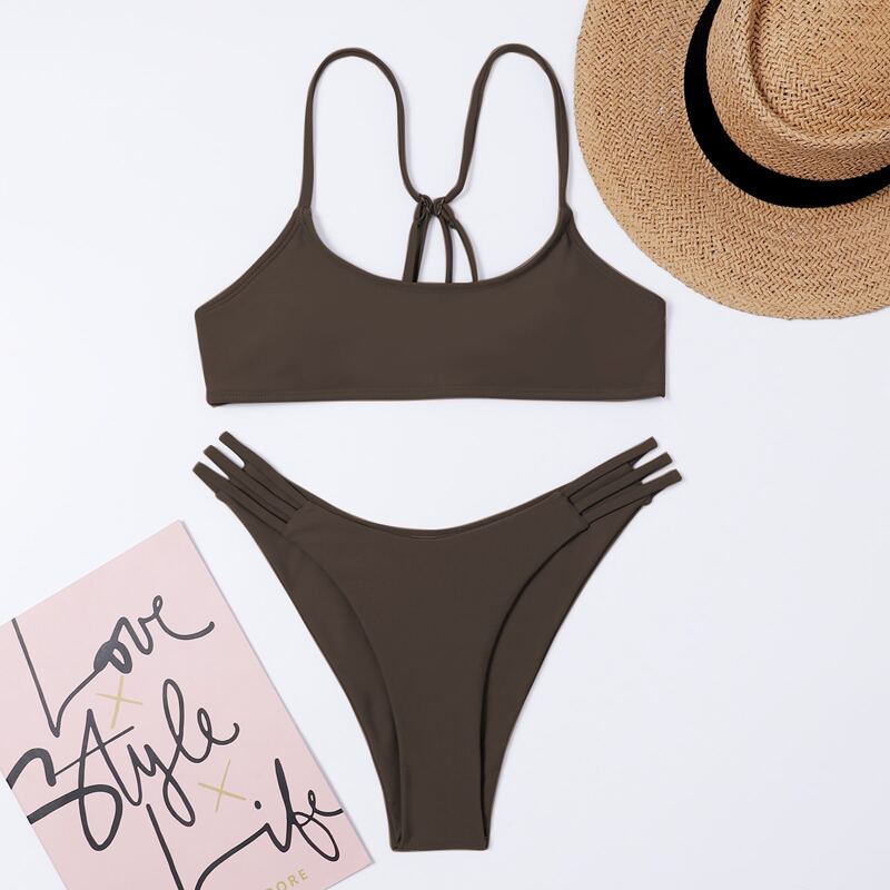 

Plain Cut-out Bikini Swimsuit, Chocolate brown