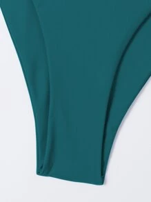 Plain Cut-Out Bikini For Summer Beach Vacation - Teal Blue - View 6