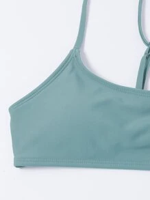 Plain Cut-Out Bikini For Summer Beach Vacation - Cadet Blue - View 7