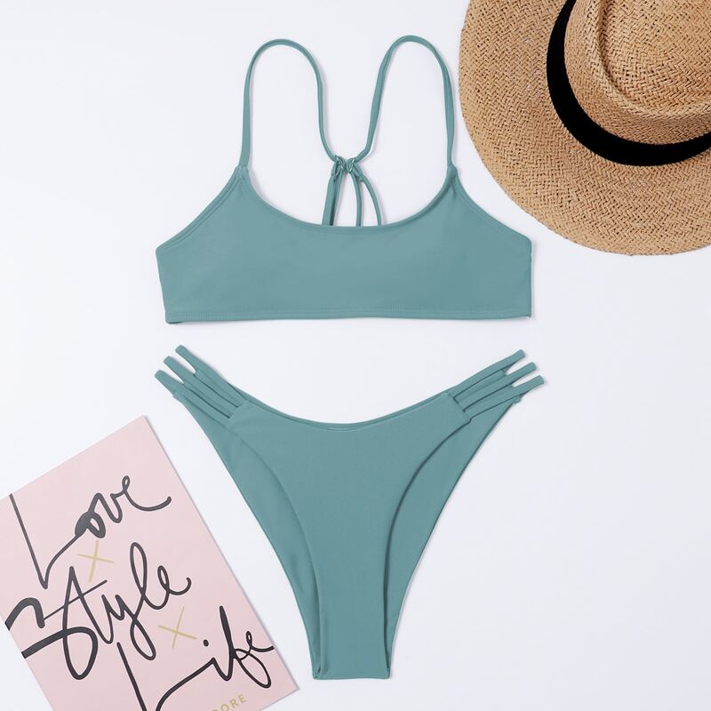 

Plain Cut-out Bikini Swimsuit, Baby blue