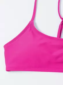 SHEIN Swim Summer Beach Solid Bikini Set Cami Bra & Cut-Out High Cut Bottom 2 Piece Bathing Suit - Hot Pink - View 6