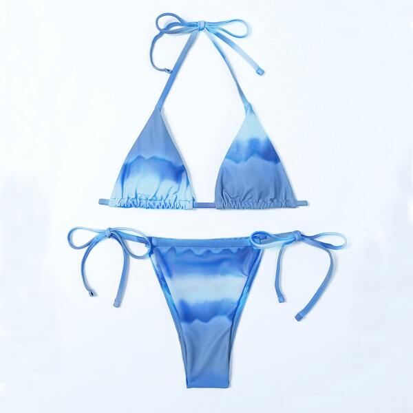 

Ombre Triangle Tie Side Bikini Swimsuit, Blue