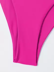 SHEIN Swim Summer Beach Solid Bikini Set Cami Bra & Cut-Out High Cut Bottom 2 Piece Bathing Suit - Hot Pink - View 7
