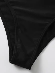 SHEIN Swim Summer Beach Mono Bikini Set Ruffle Trim One Shoulder Wireless Bra Top & High Waist Bikini Bottom 2 Pieces Bikini