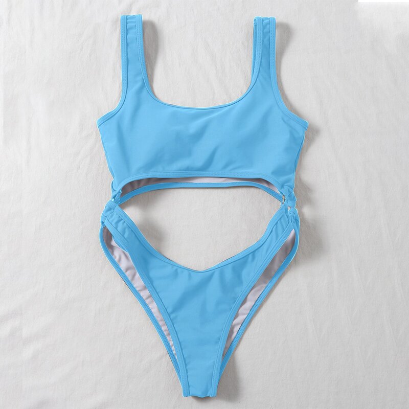 

Cut-out Ring Linked One Piece Swimsuit, Mint blue