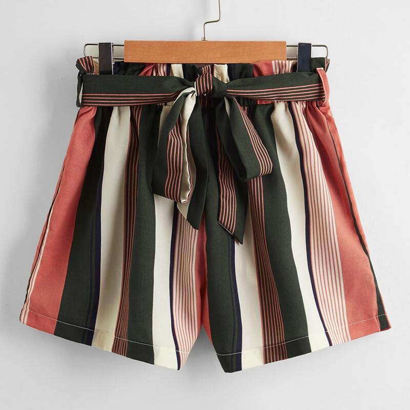 

Striped Belted Shorts, Multicolor
