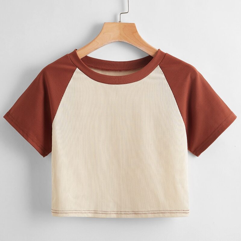 

Colorblock Ribbed Crop Tee, Multicolor