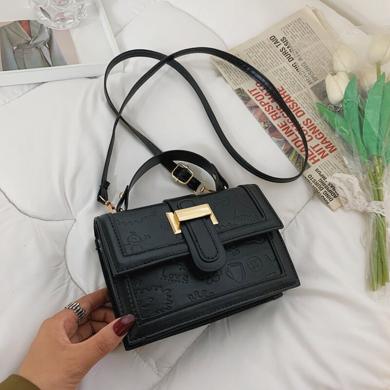 

Cartoon Embossed Satchel Bag, Black