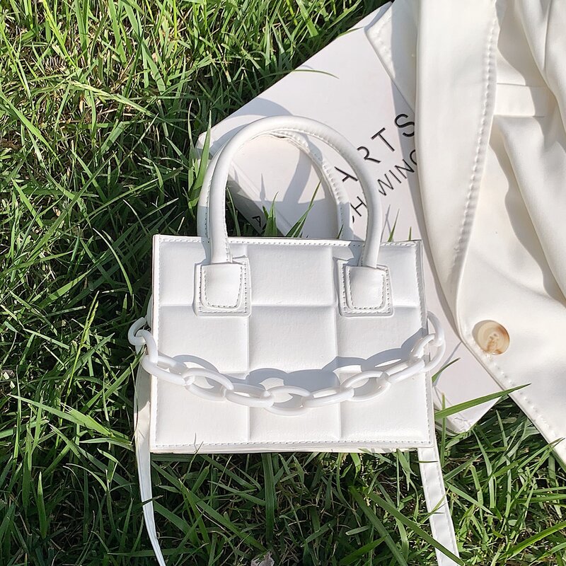 

Chain Decor Satchel Bag, White
