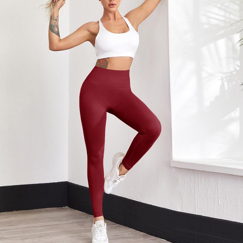 

High Stretch Wide Band Waist Sports Leggings, Burgundy