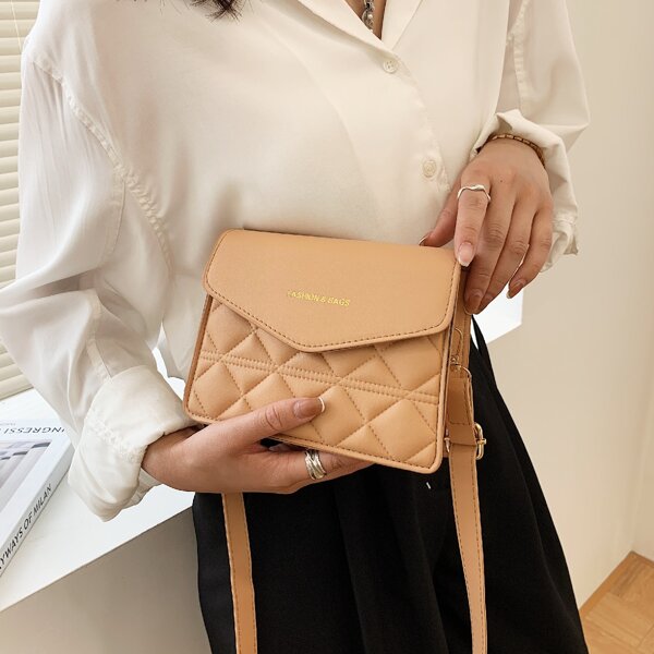 

Letter Graphic Quilted Crossbody Bag, Khaki