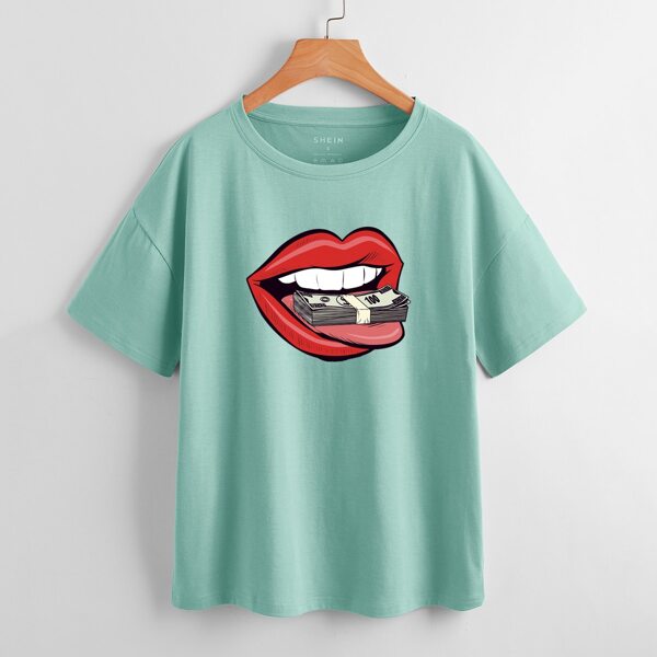 

Mouth Graphic Short Sleeve Tee, Mint green