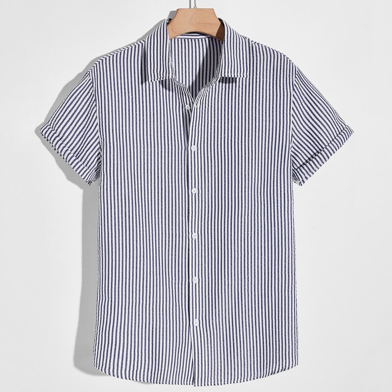 

Guys Striped Button Front Shirt, Blue and white