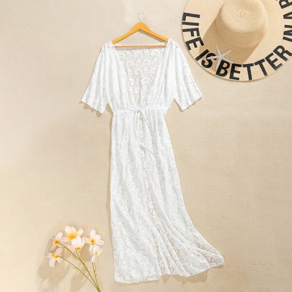 

Floral Lace Kimono, White