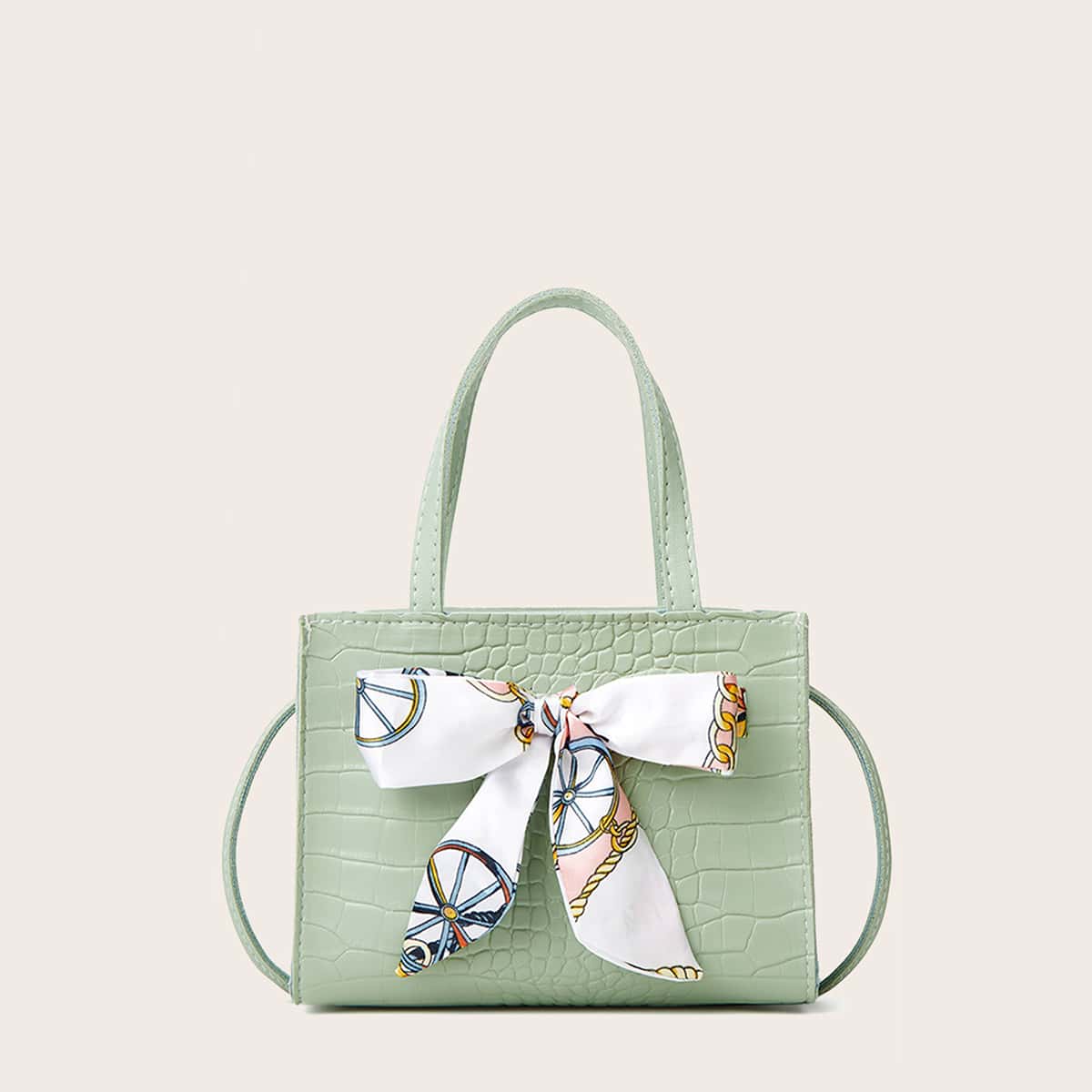 

Croc Embossed Satchel Bag, Green