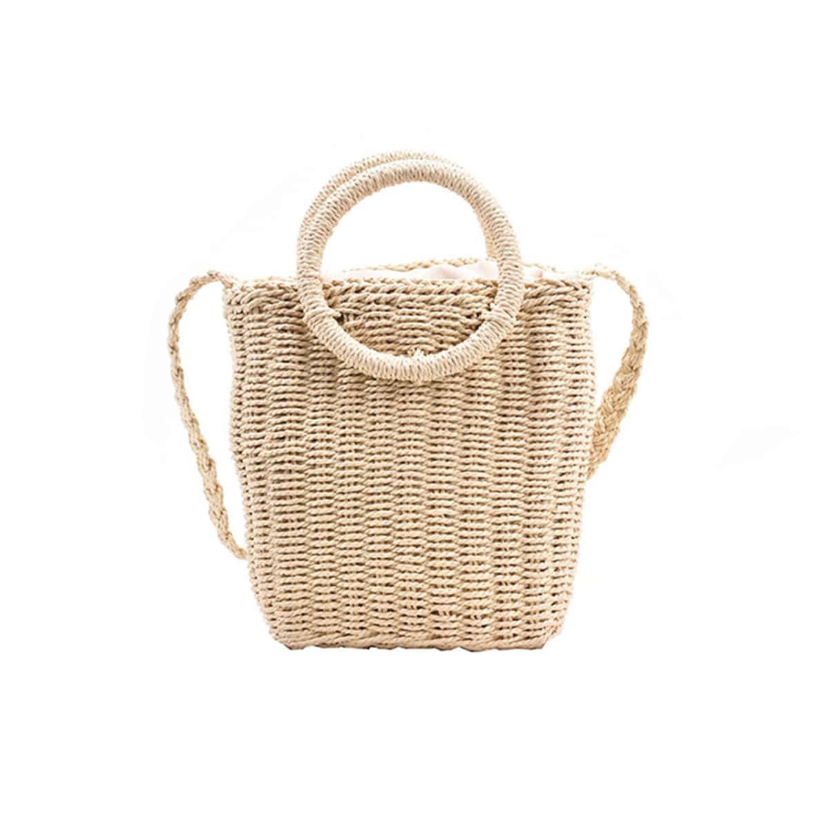 

Straw Satchel Bag, Beige