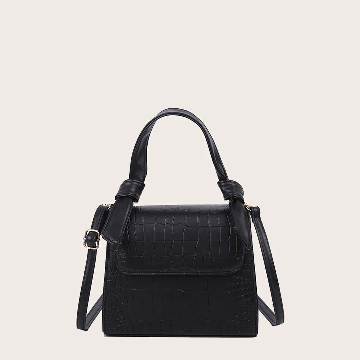 

Cartoon Embossed Satchel Bag, Black