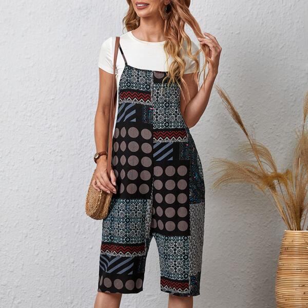 

Polka Dot & Floral Print Cami Jumpsuit, Multicolor