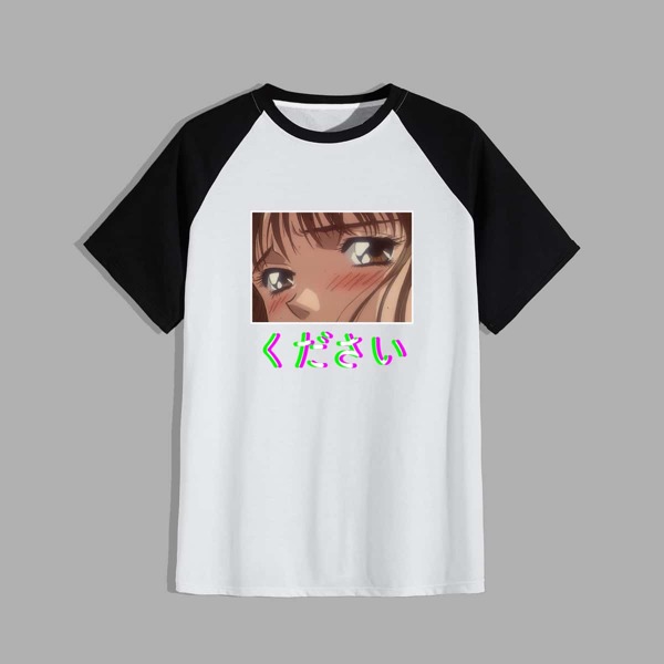 

Men Colorblock Comic & Japanese Print Tee, White