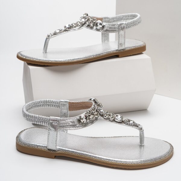 

Rhinestone Decor Thong Sandals, Silver