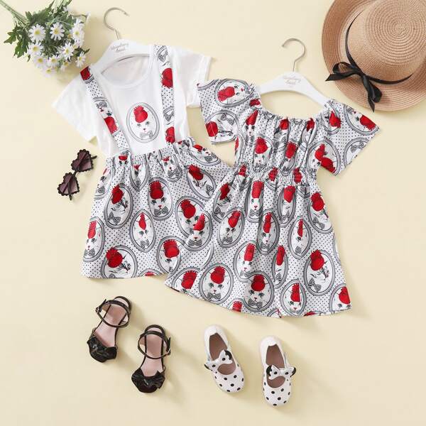 

Toddler Girls Cat And Polka Dot Bardot Dress, Multicolor