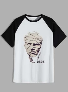 Manfinity Hombres Camiseta con estampado de figura de manga raglán - Blanco - Ver 1