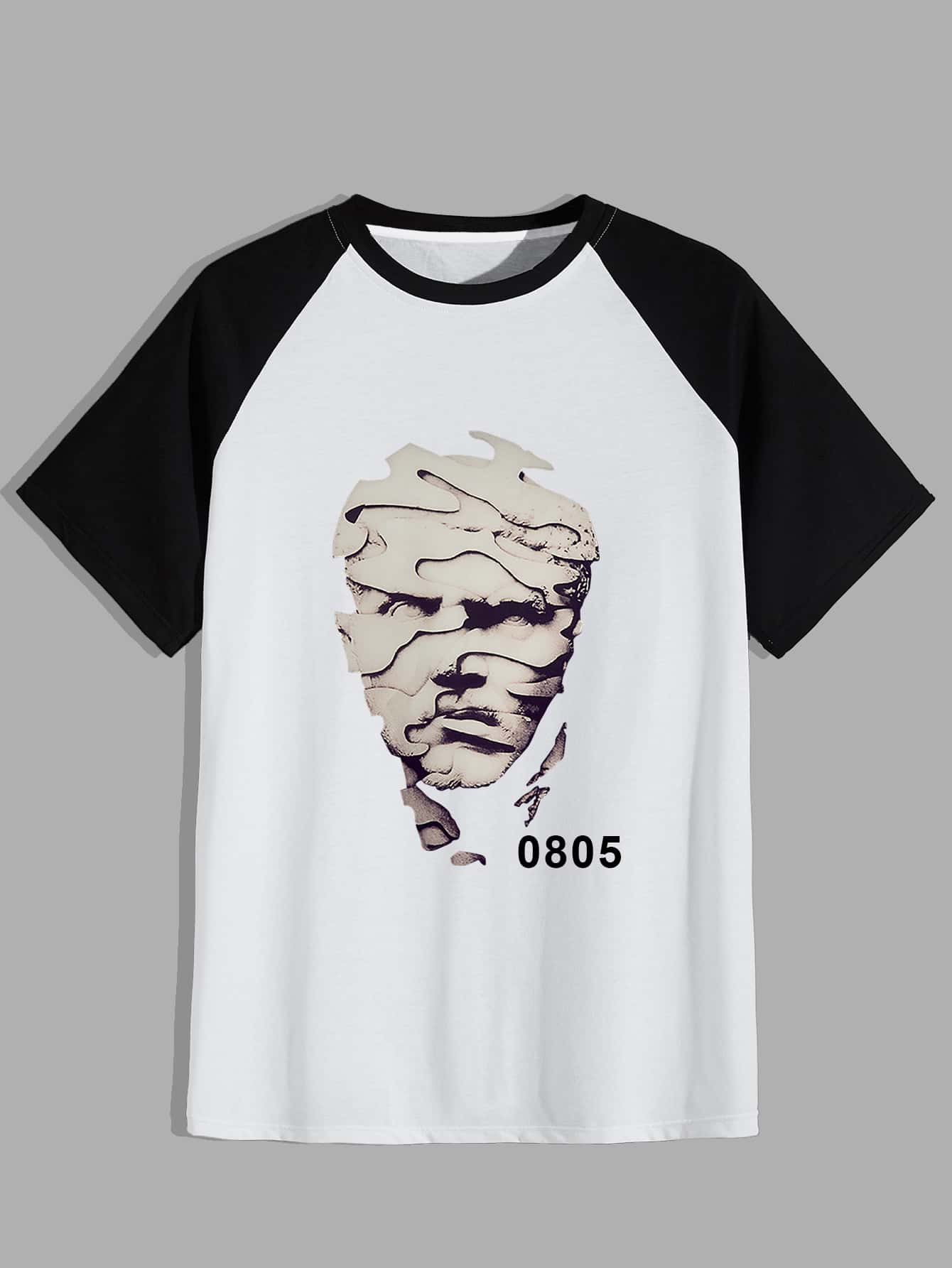 Manfinity Hombres Camiseta con estampado de figura de manga raglán - Blanco - Ver 1