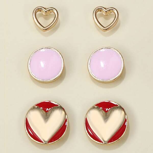

3pairs Heart Decor Stud Earrings, Multicolor