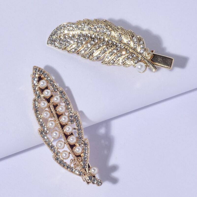 

2pcs Rhinestone Leaf Hair Clip, Multicolor