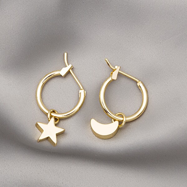 

Star & Moon Drop Earrings, Gold