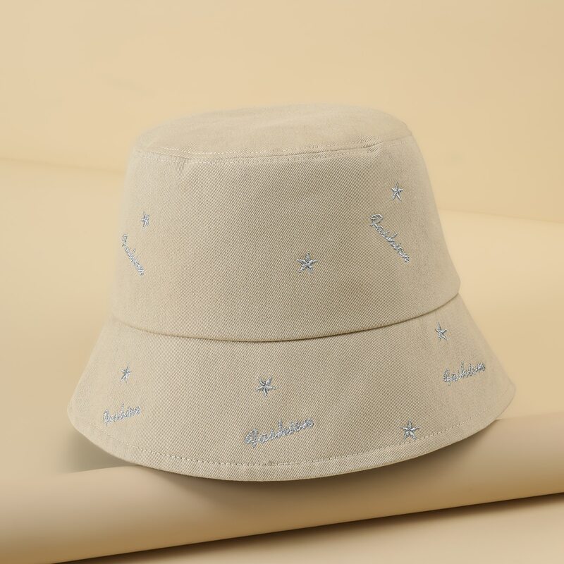 

Star & Letter Embroidery Bucket Hat, Khaki
