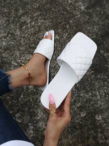 Minimalist Quilted Slide Sandals - White - View 1
