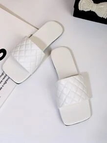 Minimalist Quilted Slide Sandals - White - View 2