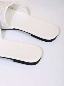 Minimalist Quilted Slide Sandals - White - View 3